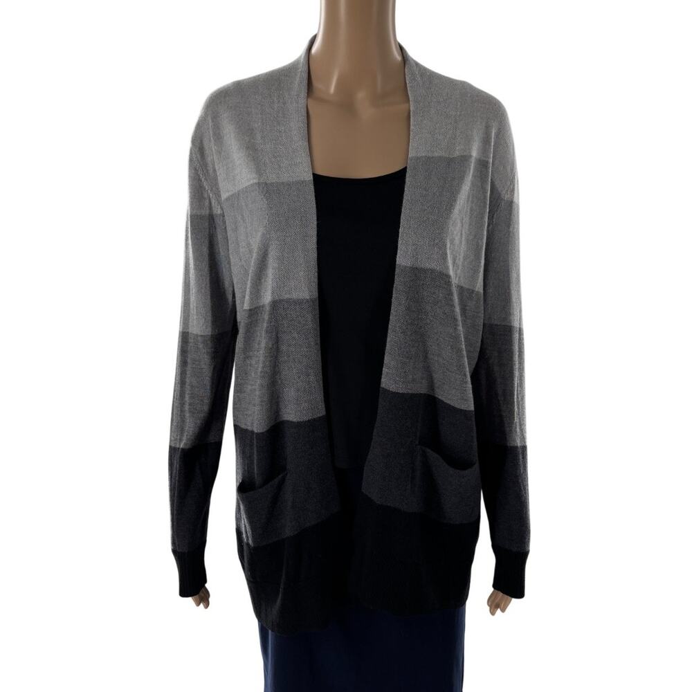 Amour Vert Gray Erica Wool Striped Cardigan Sweater - Picture 3 of 10